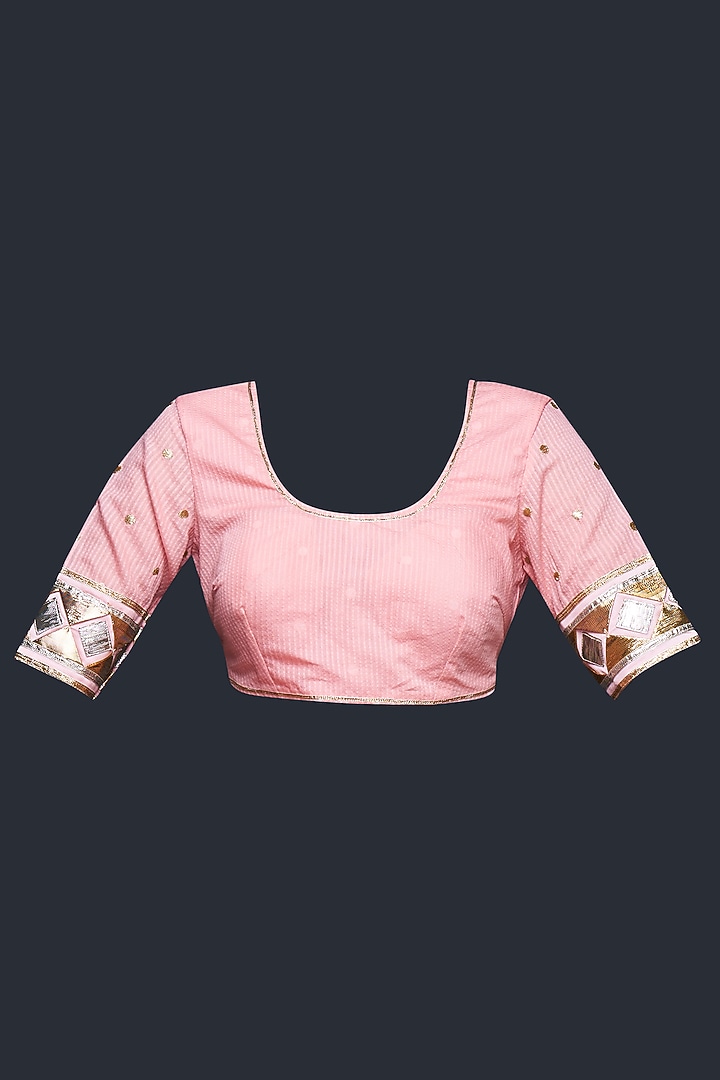 Peach Chanderi Jamdani Gota Applique Blouse by Gulabo By Abu Sandeep at Pernia's Pop Up Shop