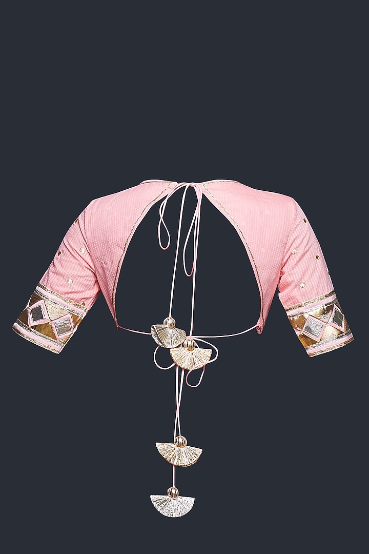 Peach Chanderi Jamdani Gota Applique Blouse by Gulabo By Abu Sandeep at Pernia's Pop Up Shop