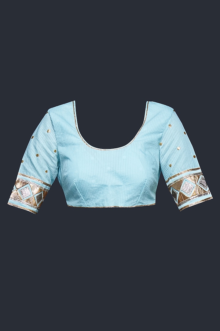 Blue Chanderi Jamdani Gota Applique Blouse by Gulabo By Abu Sandeep at Pernia's Pop Up Shop