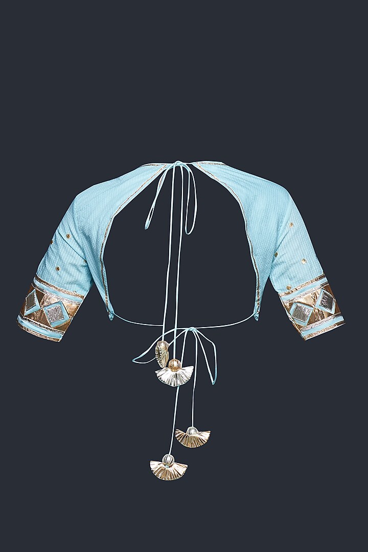 Blue Chanderi Jamdani Gota Applique Blouse by Gulabo By Abu Sandeep at Pernia's Pop Up Shop
