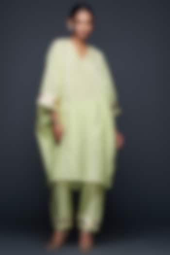Pista Green Chanderi Jamdani Gota Applique Kaftan by Gulabo By Abu Sandeep at Pernia's Pop Up Shop