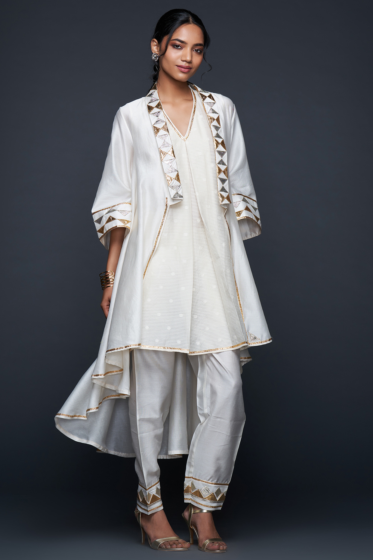 Off-White Jamdani Layered Coat by Gulabo By Abu Sandeep at Pernia's Pop Up Shop