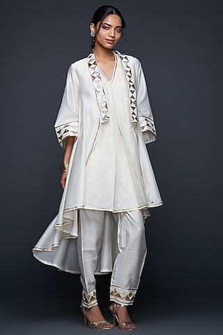 Off-White Jamdani Layered Coat by Gulabo By Abu Sandeep