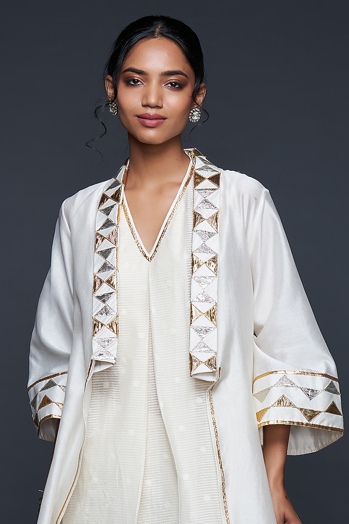 Off-White Jamdani Layered Coat by Gulabo By Abu Sandeep at Pernia's Pop Up Shop