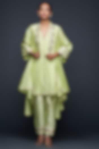 Pista Green Jamdani Layered Coat by Gulabo By Abu Sandeep at Pernia's Pop Up Shop