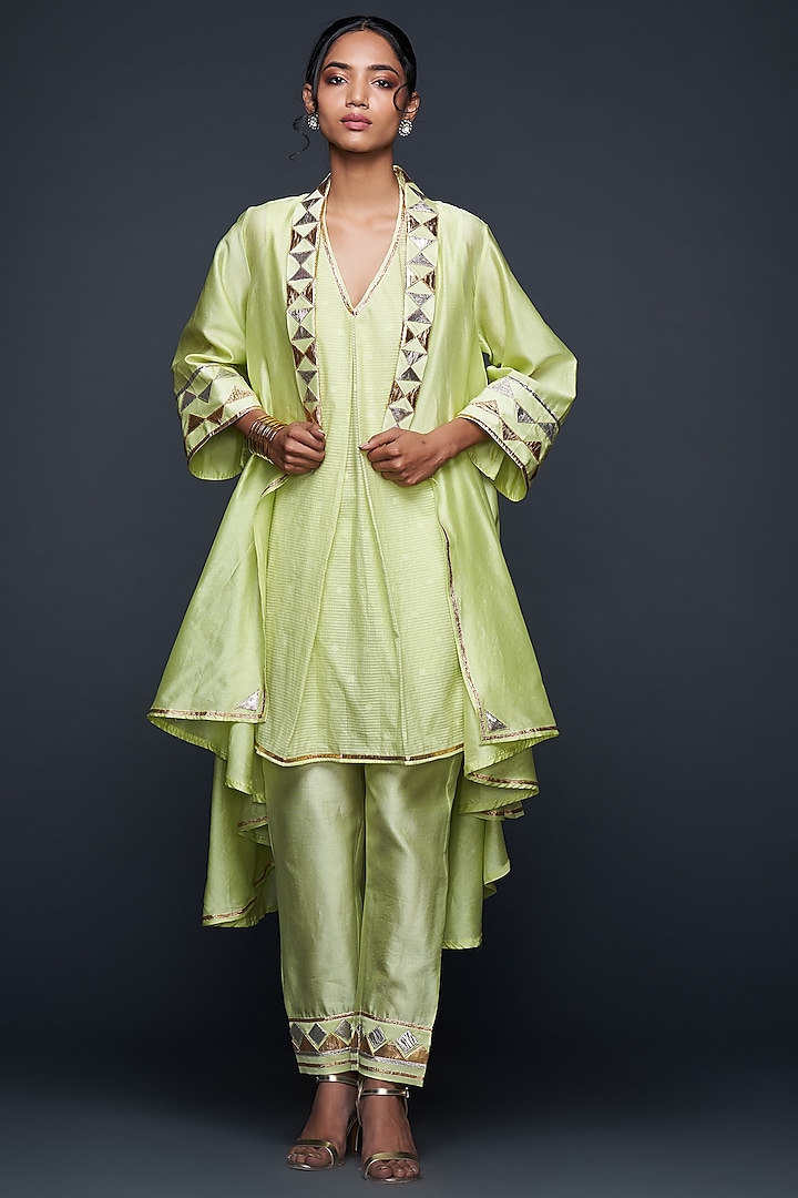 Pista Green Jamdani Layered Coat by Gulabo By Abu Sandeep at Pernia's Pop Up Shop