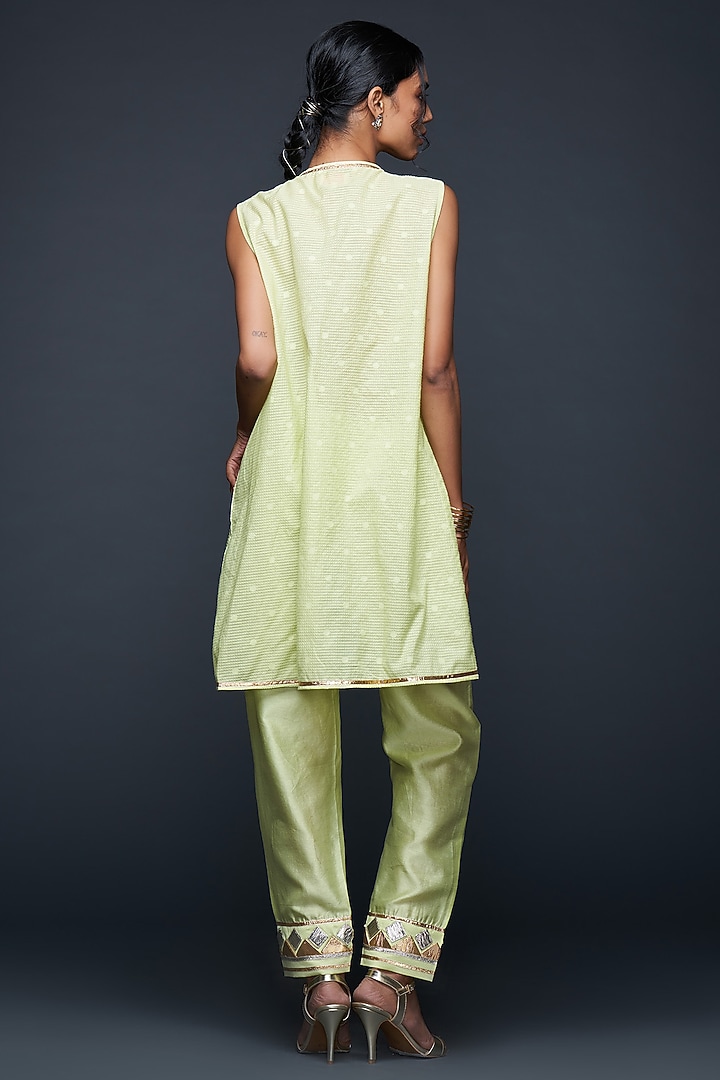 Pista Green Jamdani Layered Coat by Gulabo By Abu Sandeep at Pernia's Pop Up Shop