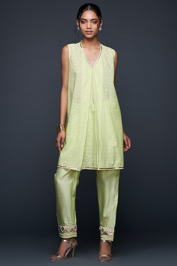 Pista Green Jamdani Layered Coat by Gulabo By Abu Sandeep at Pernia's Pop Up Shop