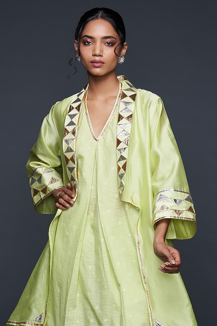 Pista Green Jamdani Layered Coat by Gulabo By Abu Sandeep at Pernia's Pop Up Shop