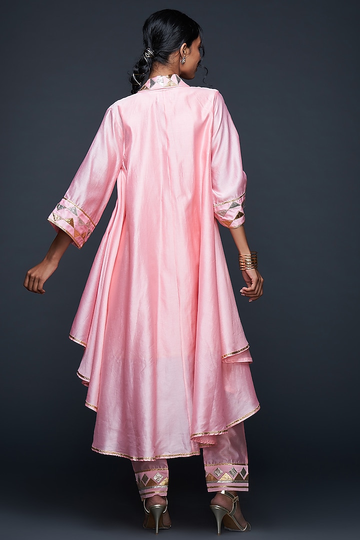 Peach Jamdani Layered Coat by Gulabo By Abu Sandeep at Pernia's Pop Up Shop