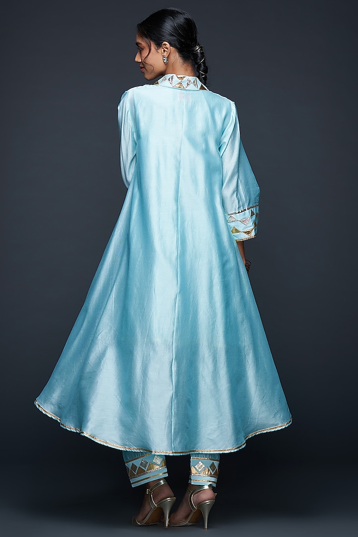 Blue Jamdani Layered Coat by Gulabo By Abu Sandeep at Pernia's Pop Up Shop