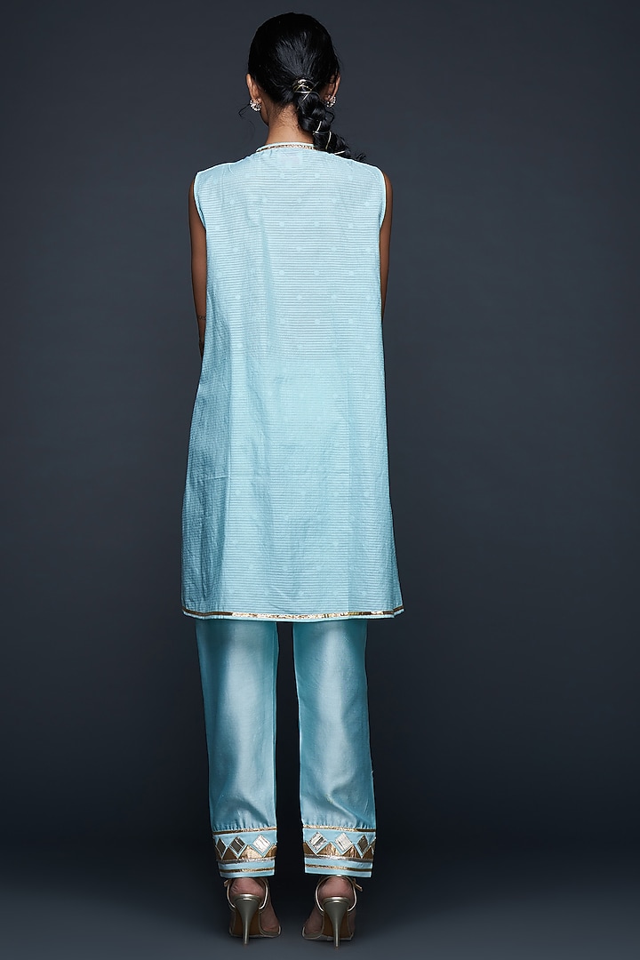 Blue Jamdani Layered Coat by Gulabo By Abu Sandeep at Pernia's Pop Up Shop