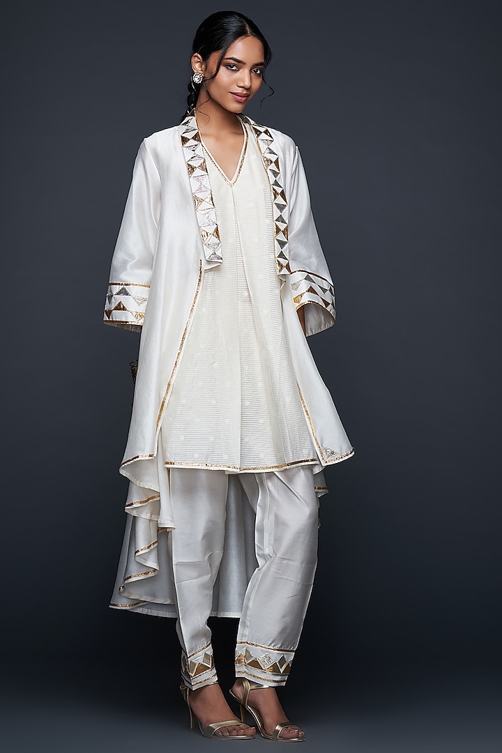 Off-White Chanderi Pants by Gulabo By Abu Sandeep at Pernia's Pop Up Shop