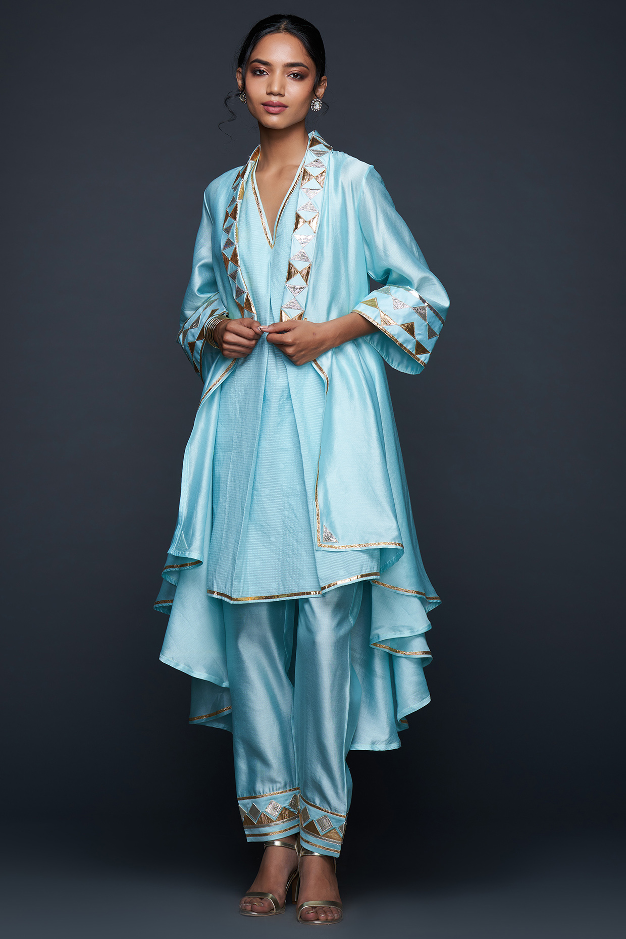 Blue Chanderi Pants by Gulabo By Abu Sandeep at Pernia's Pop Up Shop