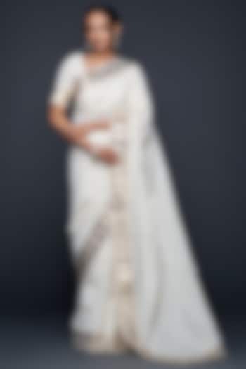 Off-White Chanderi Jamdani Gota Wedding Saree by Gulabo By Abu Sandeep at Pernia's Pop Up Shop