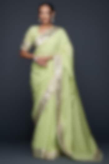 Pista Green Chanderi Jamdani Gota Wedding Saree by Gulabo By Abu Sandeep at Pernia's Pop Up Shop