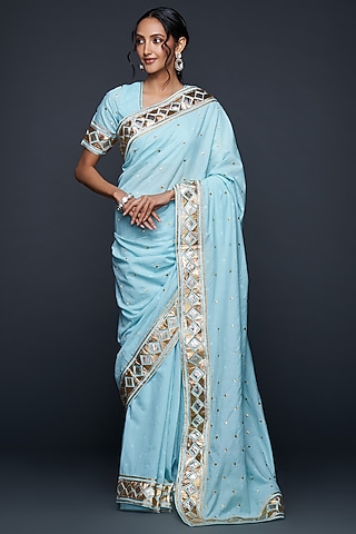 Blue Chanderi Jamdani Gota Saree by Gulabo By Abu Sandeep