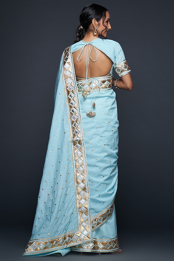 Blue Chanderi Jamdani Gota Wedding Saree by Gulabo By Abu Sandeep at Pernia's Pop Up Shop