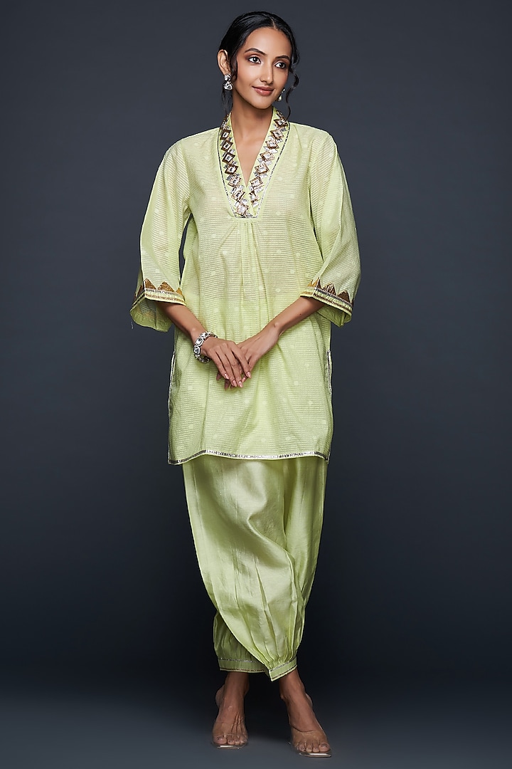 Pista Green Jamdani Salwar Pants by Gulabo By Abu Sandeep at Pernia's Pop Up Shop