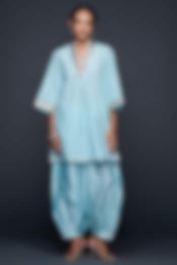 Blue Jamdani Gota Applique Tunic by Gulabo By Abu Sandeep at Pernia's Pop Up Shop