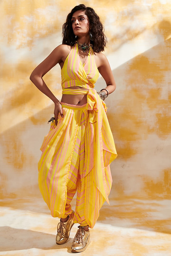 Yellow & Pink Printed Blouse by Gulabo By Abu Sandeep