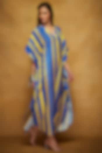 Blue & Yellow Printed Kaftan by Gulabo By Abu Sandeep at Pernia's Pop Up Shop