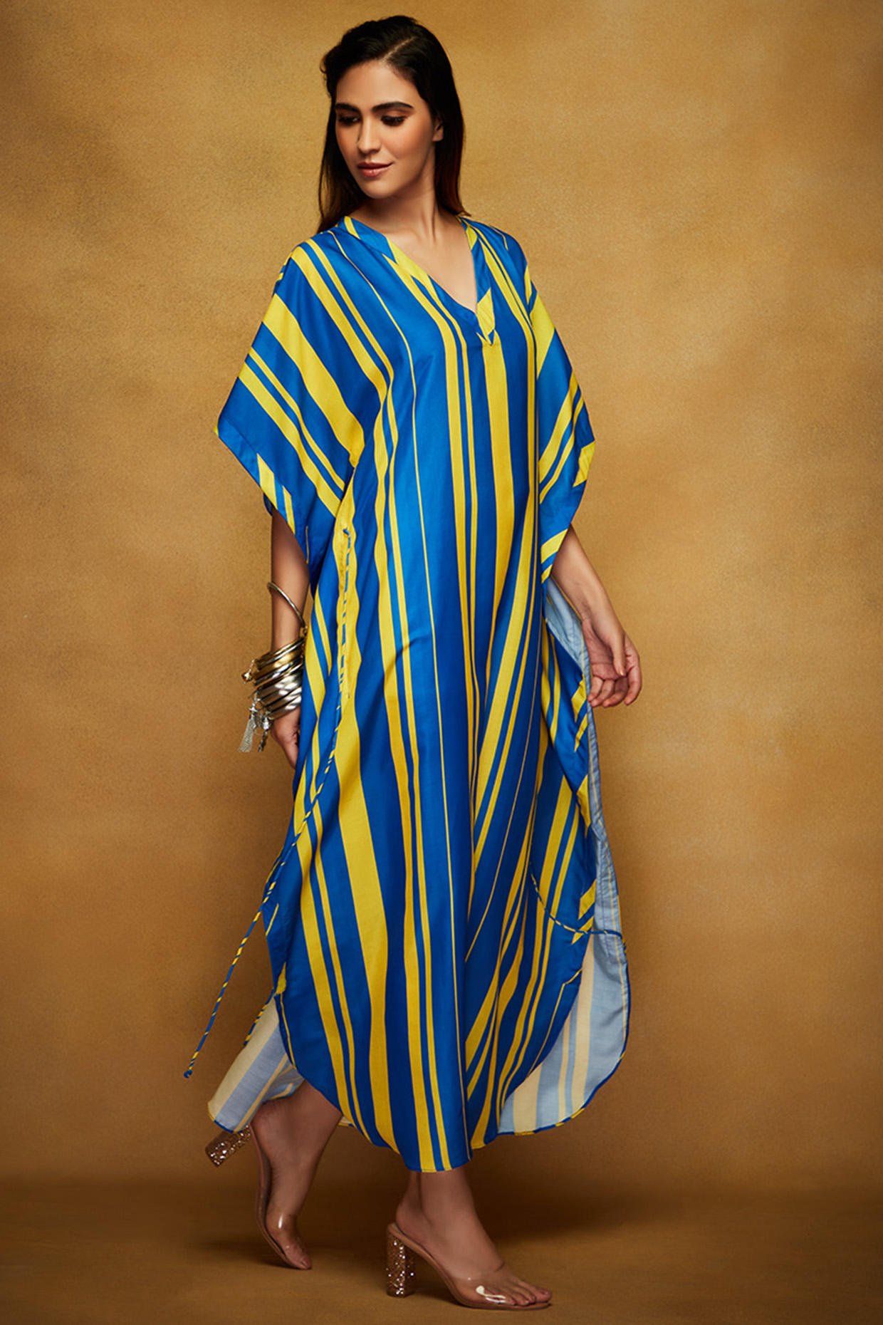 Blue & Yellow Printed Kaftan by Gulabo By Abu Sandeep at Pernia's Pop Up Shop