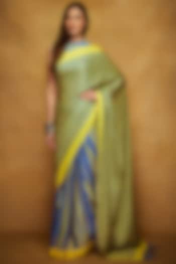 Yellow & Blue Printed Saree Set by Gulabo By Abu Sandeep
