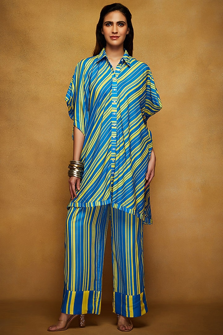 Blue & Yellow Striped Pants by Gulabo By Abu Sandeep at Pernia's Pop Up Shop
