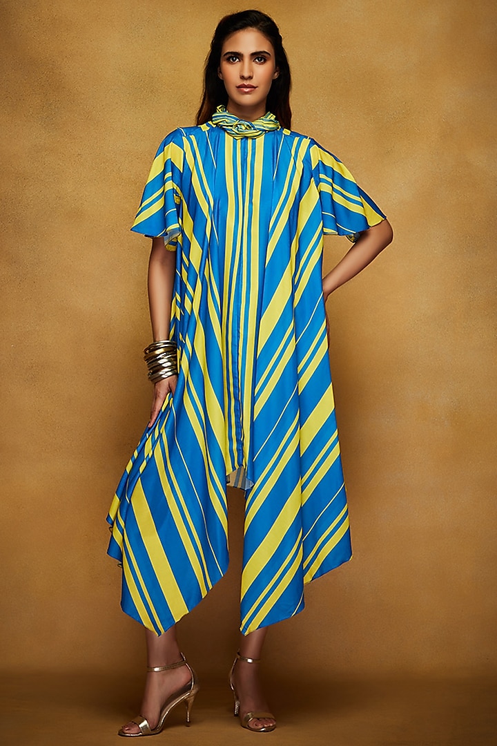Blue & Yellow Printed Tunic by Gulabo By Abu Sandeep at Pernia's Pop Up Shop