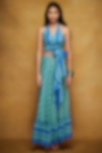 Blue & Green Printed Blouse by Gulabo By Abu Sandeep at Pernia's Pop Up Shop