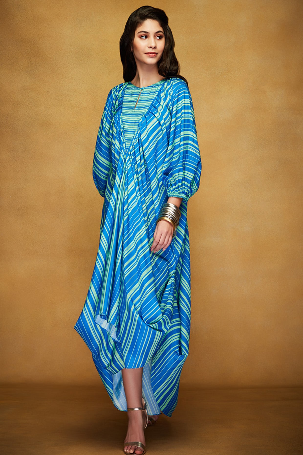 Blue Green Printed Cowl Kaftan by Gulabo By Abu Sandeep at Pernia s Pop Up Shop