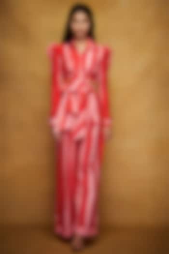 Red & Pink Printed Cropped Shirt by Gulabo By Abu Sandeep