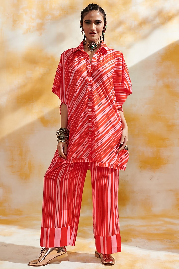 Red & Pink Striped Pants by Gulabo By Abu Sandeep