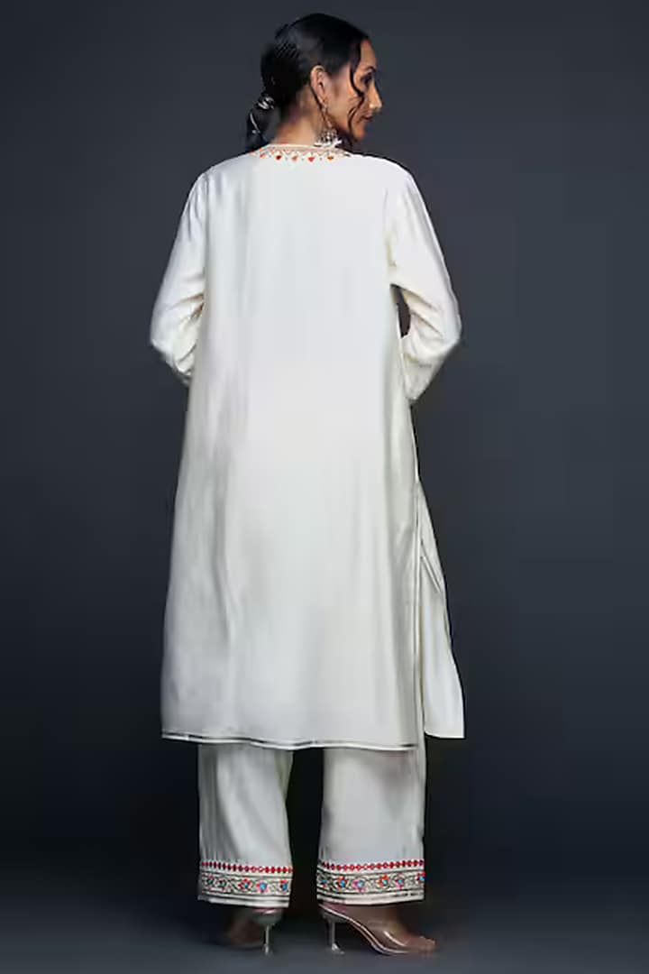 Off-White Viscose & Chanderi Silk Mirror Work Pants by Gulabo By Abu Sandeep at Pernia's Pop Up Shop