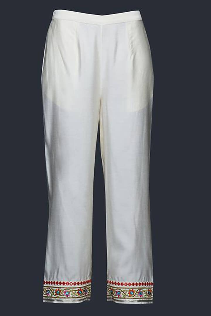 Off-White Viscose & Chanderi Silk Mirror Work Pants by Gulabo By Abu Sandeep at Pernia's Pop Up Shop