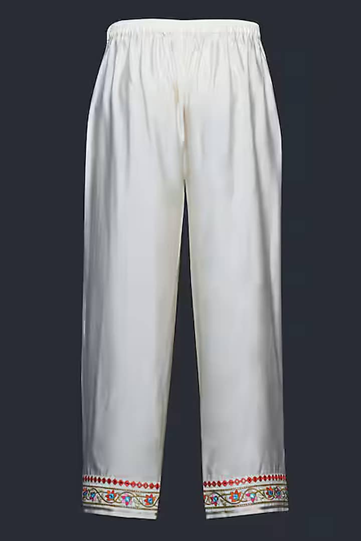 Off-White Viscose & Chanderi Silk Mirror Work Pants by Gulabo By Abu Sandeep at Pernia's Pop Up Shop