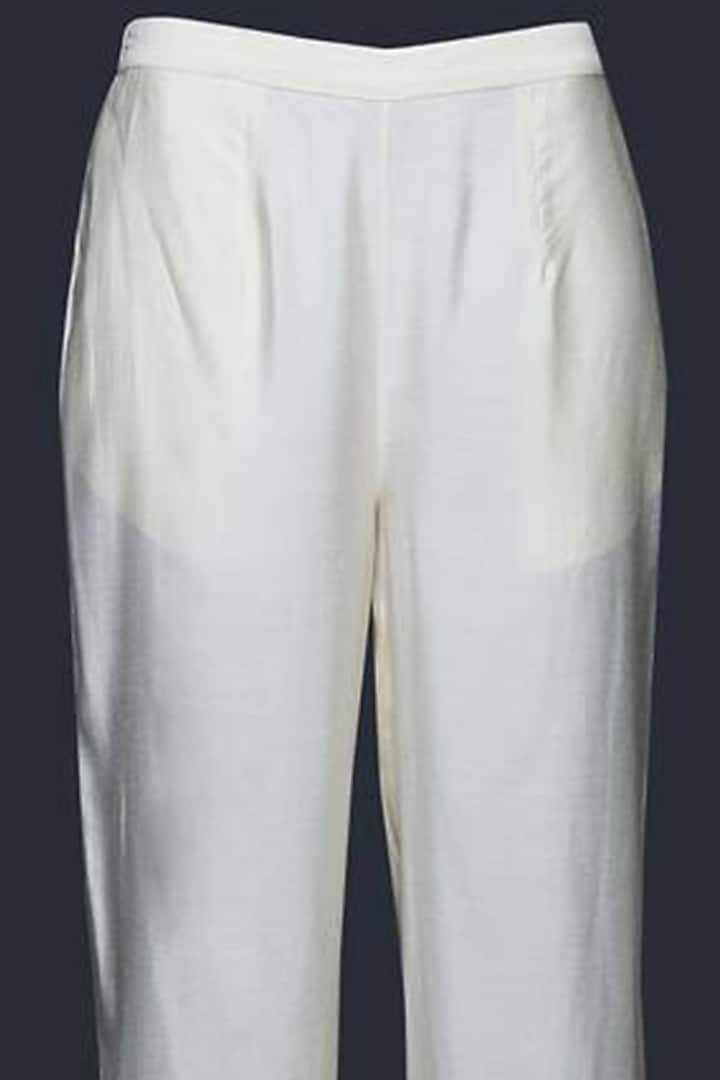 Off-White Viscose & Chanderi Silk Mirror Work Pants by Gulabo By Abu Sandeep at Pernia's Pop Up Shop
