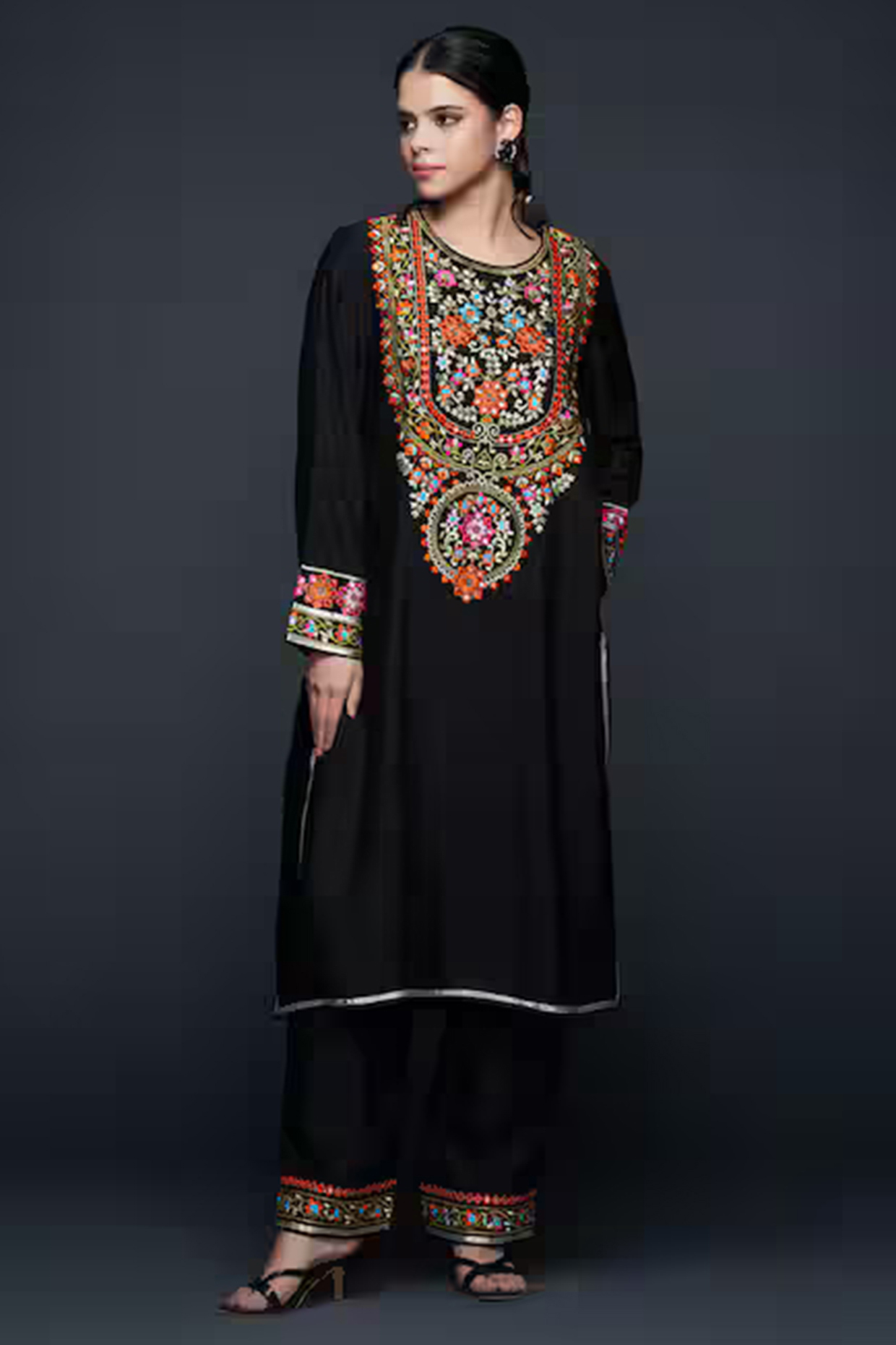 Black Viscose & Chanderi Silk Mirror Work Pants by Gulabo By Abu Sandeep at Pernia's Pop Up Shop