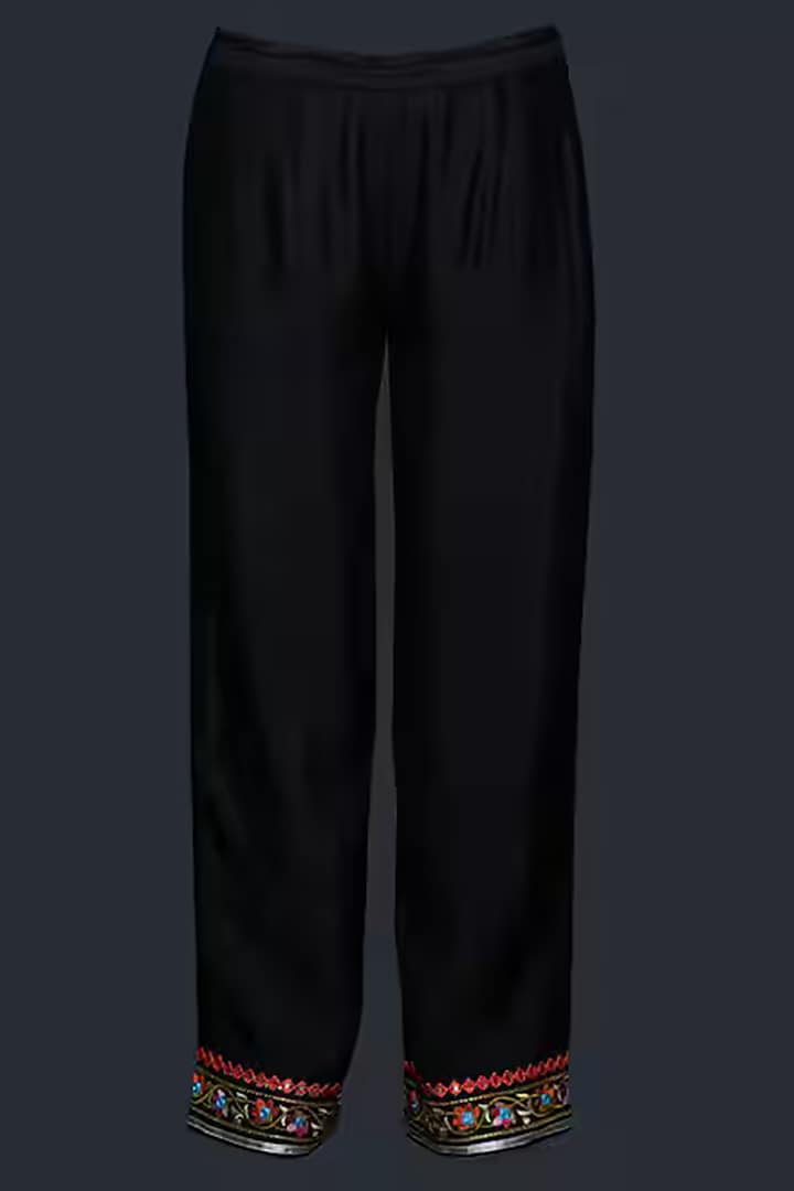 Black Viscose & Chanderi Silk Mirror Work Pants by Gulabo By Abu Sandeep at Pernia's Pop Up Shop