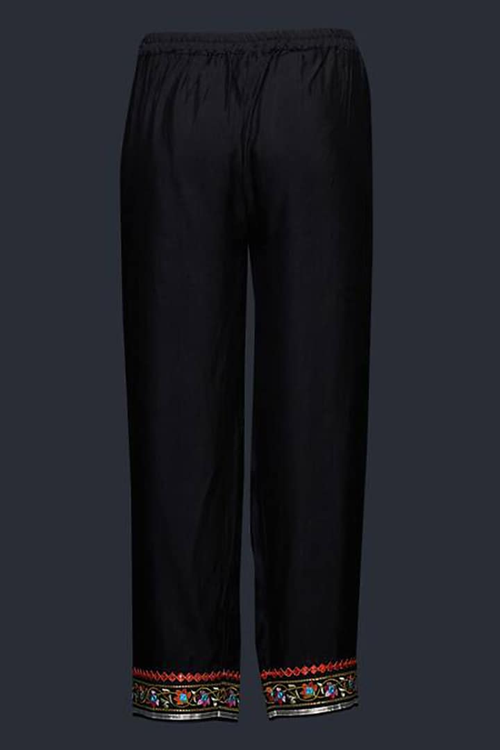 Black Viscose & Chanderi Silk Mirror Work Pants by Gulabo By Abu Sandeep at Pernia's Pop Up Shop
