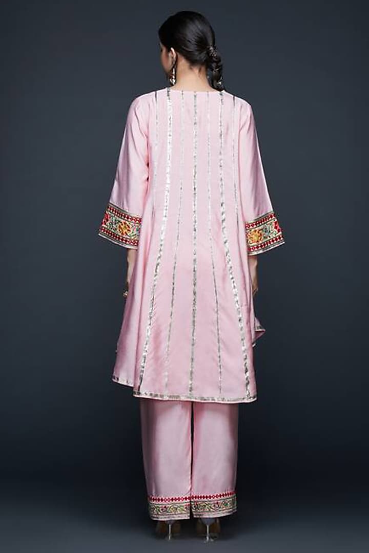 Light Pink Viscose & Chanderi Silk Mirror Work Pants by Gulabo By Abu Sandeep at Pernia's Pop Up Shop