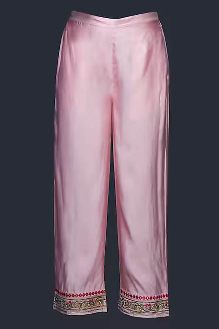 Light Pink Viscose & Chanderi Silk Mirror Work Pants by Gulabo By Abu Sandeep at Pernia's Pop Up Shop