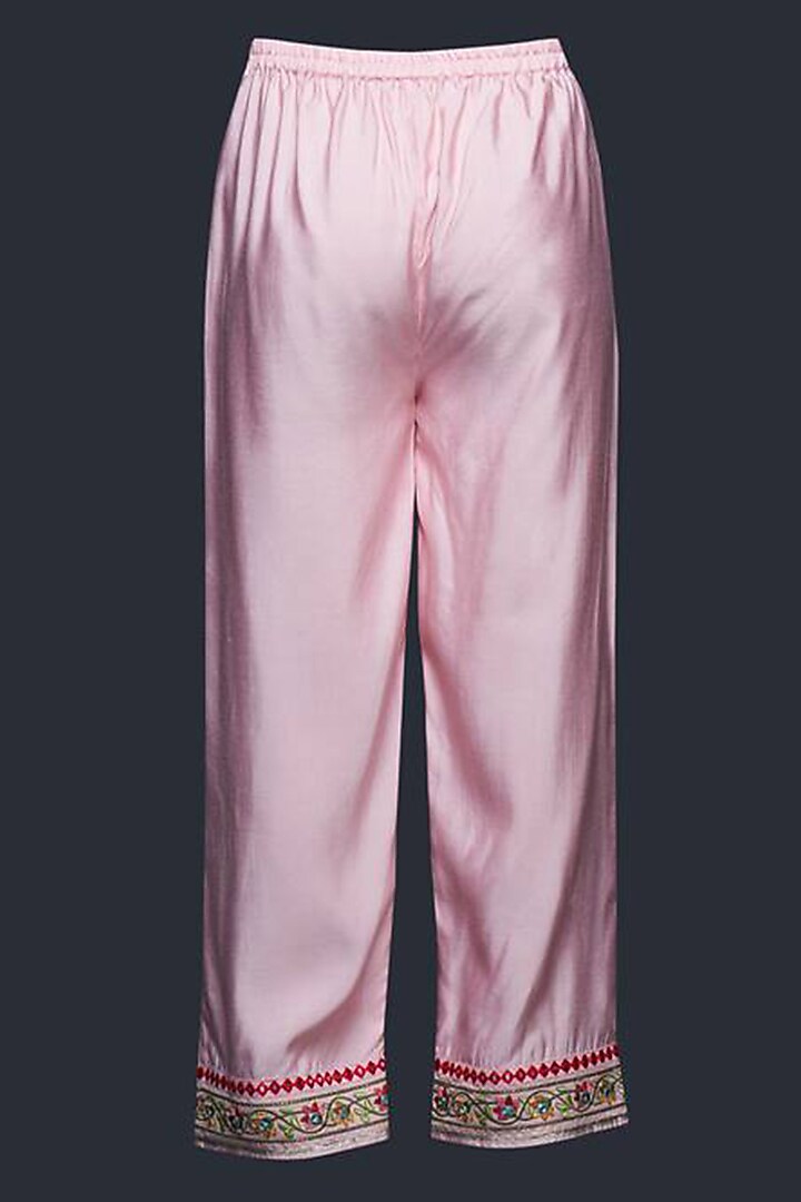 Light Pink Viscose & Chanderi Silk Mirror Work Pants by Gulabo By Abu Sandeep at Pernia's Pop Up Shop