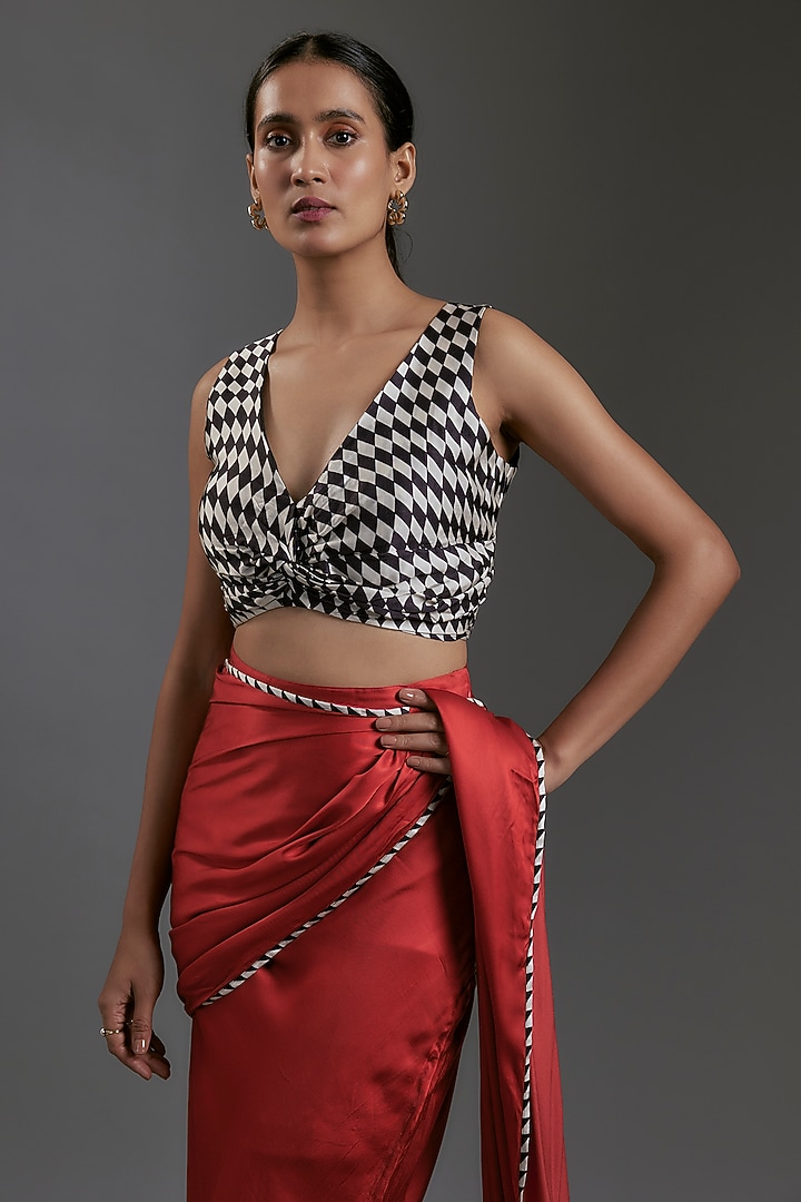 Black & White Modal Satin Twisted Blouse by Gulabo By Abu Sandeep at Pernia's Pop Up Shop