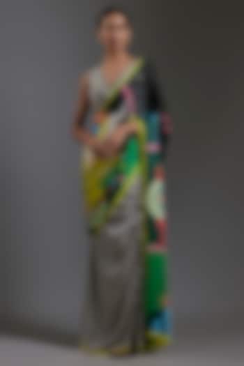 Multi-Coloured Modal Satin Printed Draped Saree by Gulabo By Abu Sandeep at Pernia's Pop Up Shop