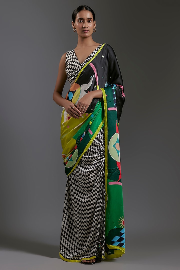 Multi-Coloured Modal Satin Printed Draped Saree by Gulabo By Abu Sandeep at Pernia's Pop Up Shop