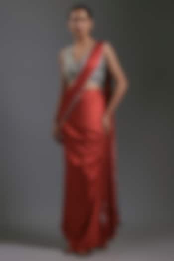 Red Modal Satin Draped Party Wear Saree by Gulabo By Abu Sandeep at Pernia's Pop Up Shop