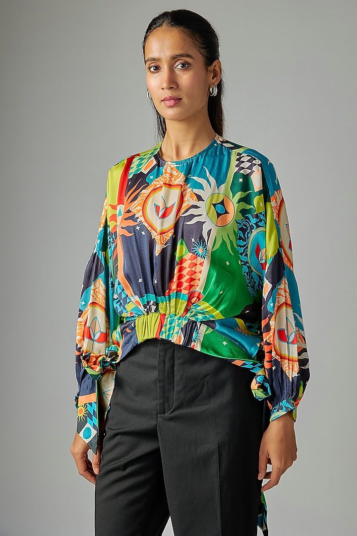 Multi-Colored Modal Satin Top by Gulabo By Abu Sandeep at Pernia's Pop Up Shop