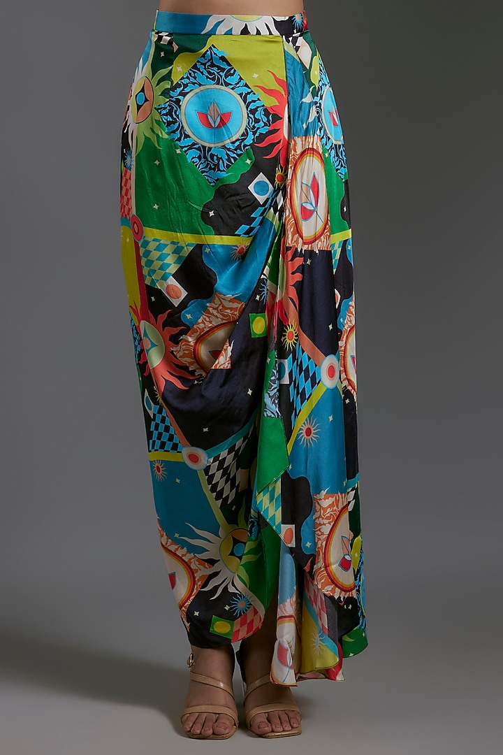 Multi-Colored Modal Satin Printed Pleated Skirt by Gulabo By Abu Sandeep at Pernia's Pop Up Shop